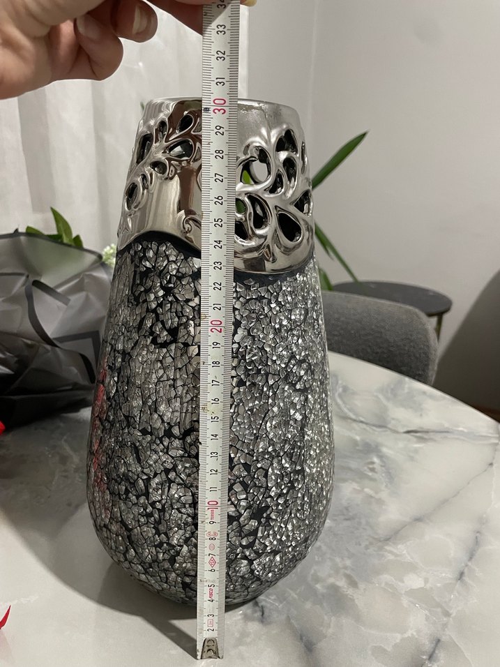 Gri mozaik desenli dekoratif vazo - Görsel 3