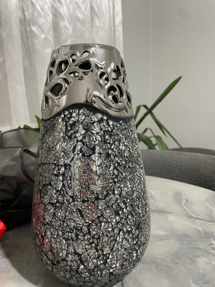 Gri mozaik desenli dekoratif vazo - Görsel 2