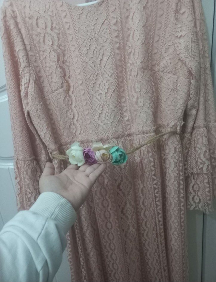 Pembe Dantel Uzun Bohem Elbise - Görsel 2