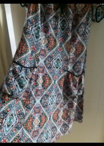 Bohem Çok Renkli Midi Elbise Dantel Detaylı - Görsel 5