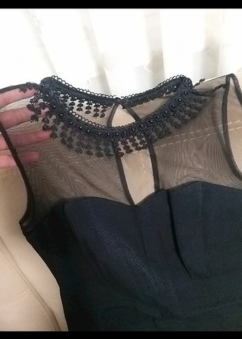 Dantel Detaylı Siyah Minii Kadın Elbise - Görsel 4