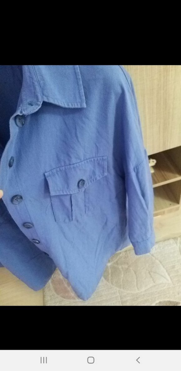 Mavi Düğmeli Uzun Kollu Keten Gömlek - Görsel 4