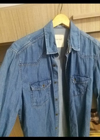 Düğmeli Mavi Denim Kadın Gömlek - Görsel 4