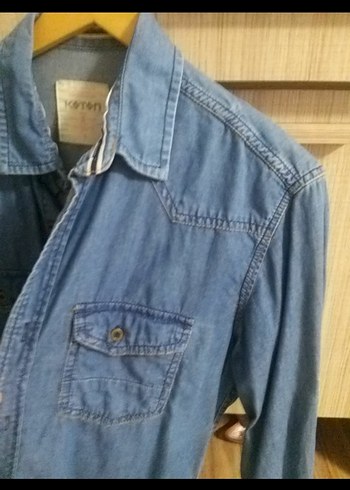 Düğmeli Mavi Denim Kadın Gömlek - Görsel 5