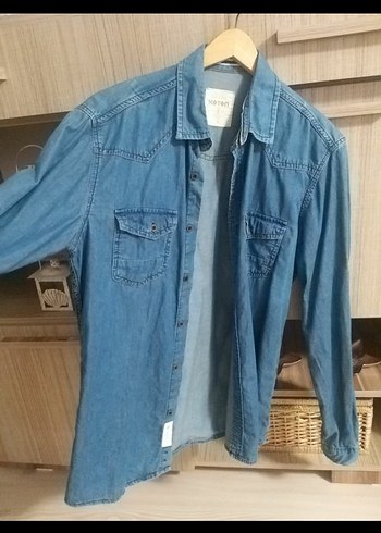 Düğmeli Mavi Denim Kadın Gömlek - Görsel 7