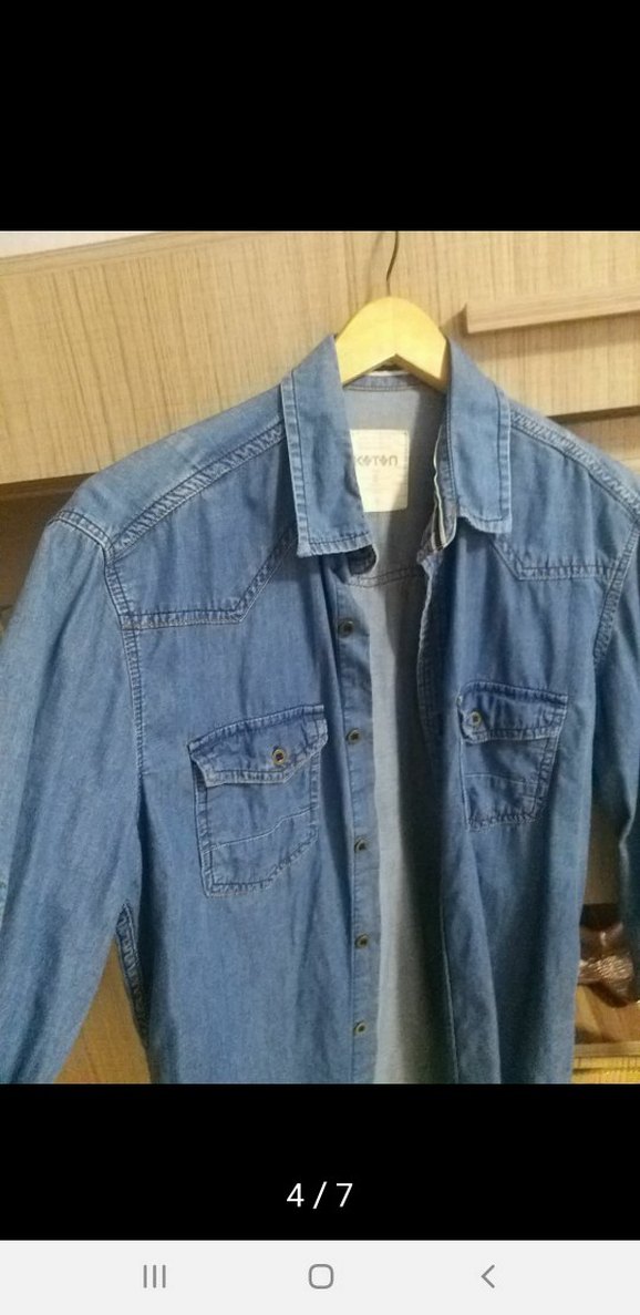 Düğmeli Mavi Denim Kadın Gömlek - Görsel 4