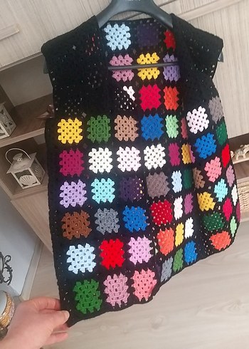 Çok Renkli Örgü Bohem Yelek - Görsel 2