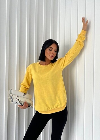 Bisiklet Yaka Sweat Sarı