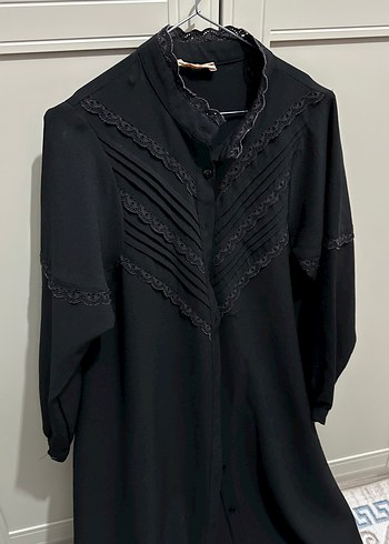 Uzun Siyah Gotik Keten Elbise - Görsel 5