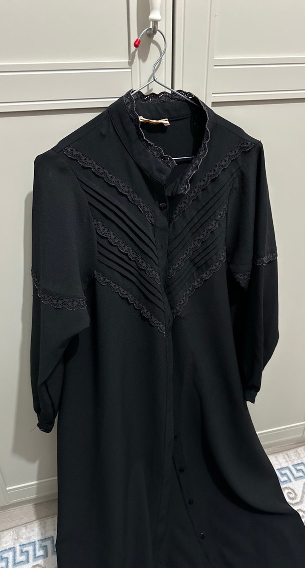 Uzun Siyah Gotik Keten Elbise - Görsel 5