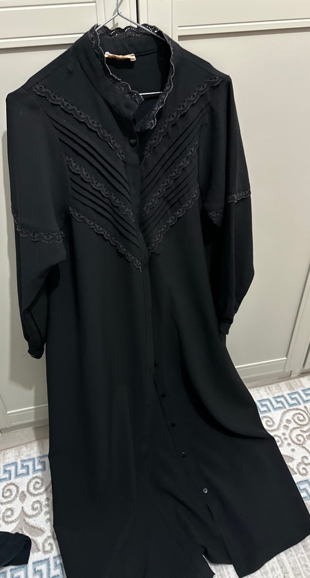 Uzun Siyah Gotik Keten Elbise - Görsel 4