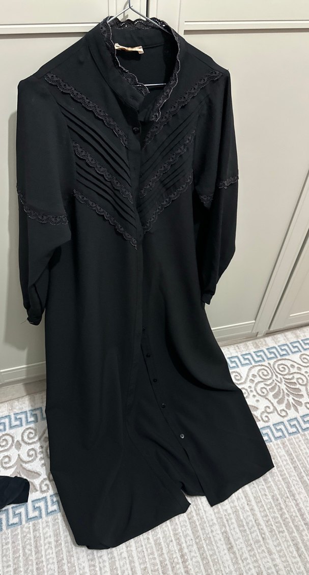 Uzun Siyah Gotik Keten Elbise - Görsel 3