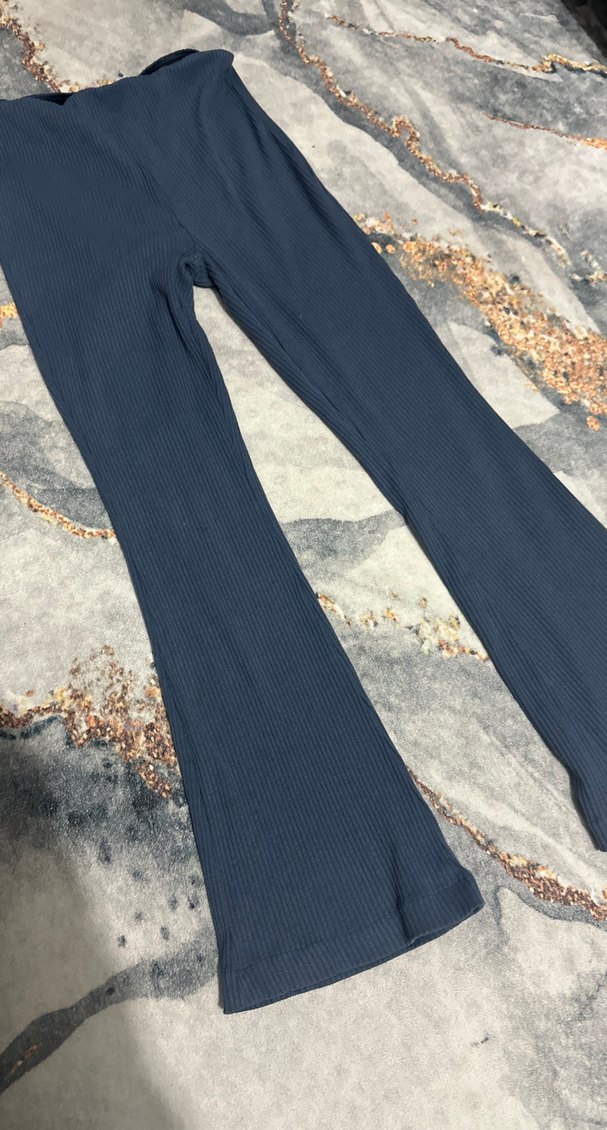 Kadın Mavi Pilili İspanyol Paça Pantolon - Görsel 4