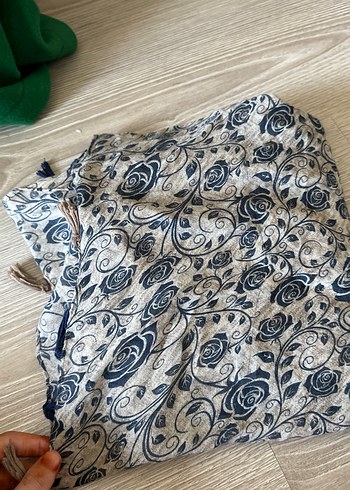 Beden mavi Renk ŞAL Fırfırlı Bohem Keten Kadın Fular