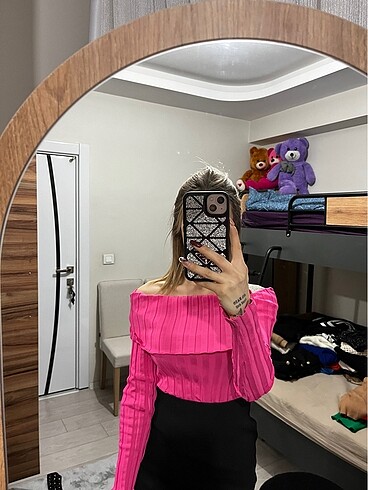 Kayık Yaka Pembe standart beden kazak