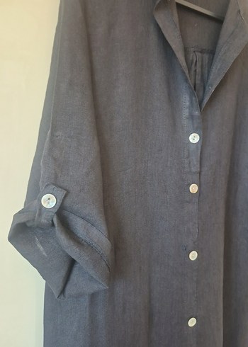 42 Beden Düğmeli Siyah Keten 100% linen Tunik,yeni