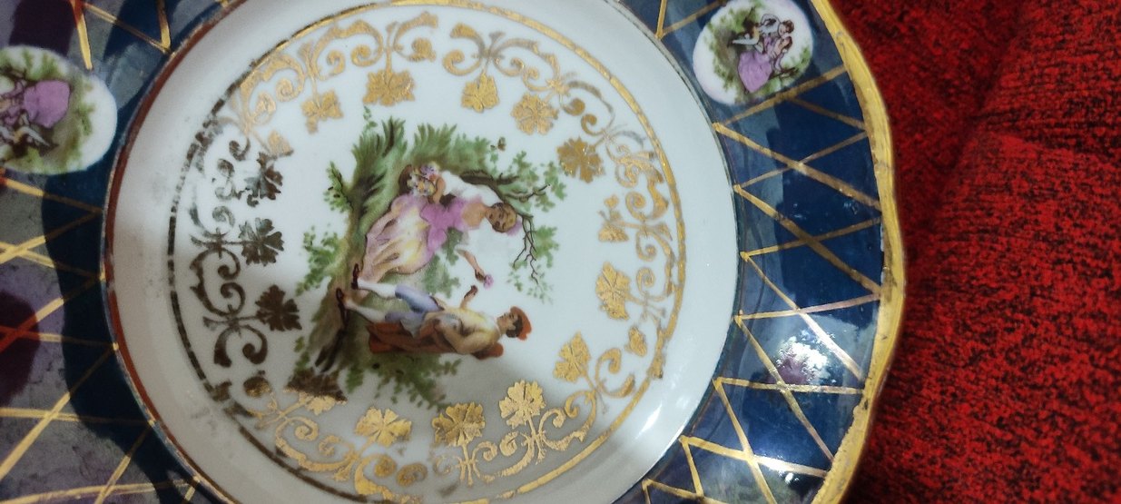 Altın yaldız dekorlu Polonya porselen tabak - Görsel 2