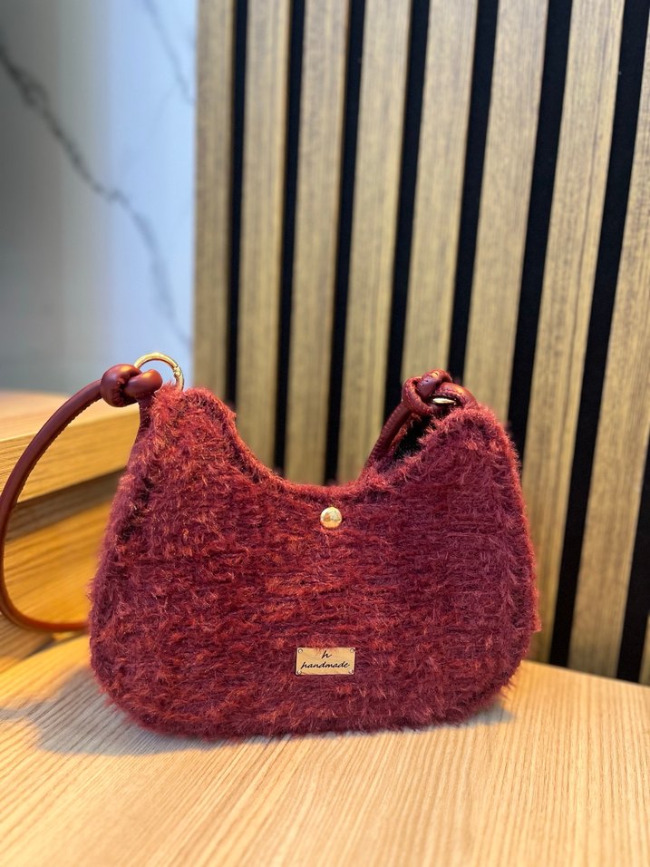 Bordo Örgü Kadın Çanta - Görsel 3