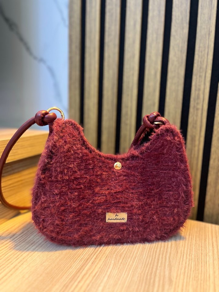 Bordo Örgü Kadın Çanta - Görsel 2