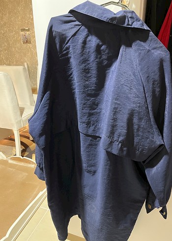 Lacivert Düğmeli Midi Keten Kadın Ceket - Görsel 6