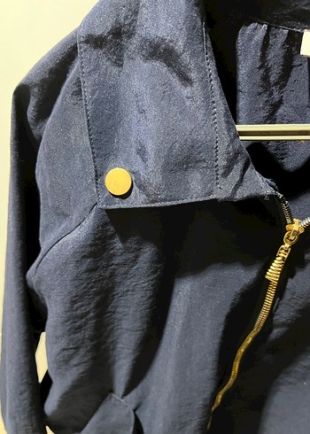 Lacivert Düğmeli Midi Keten Kadın Ceket - Görsel 4