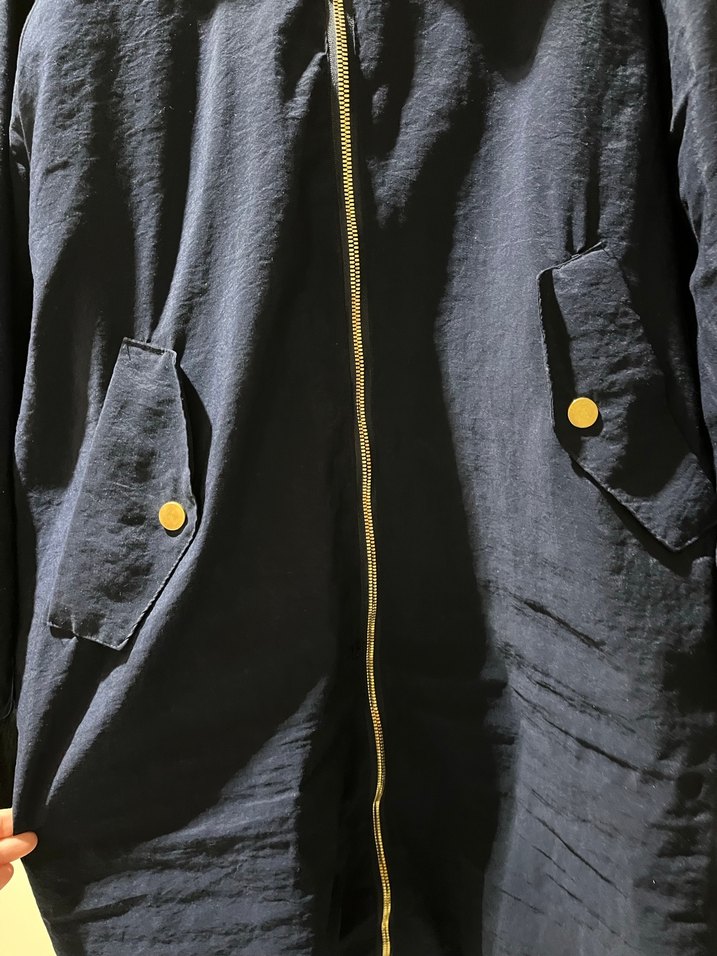 Lacivert Düğmeli Midi Keten Kadın Ceket - Görsel 5