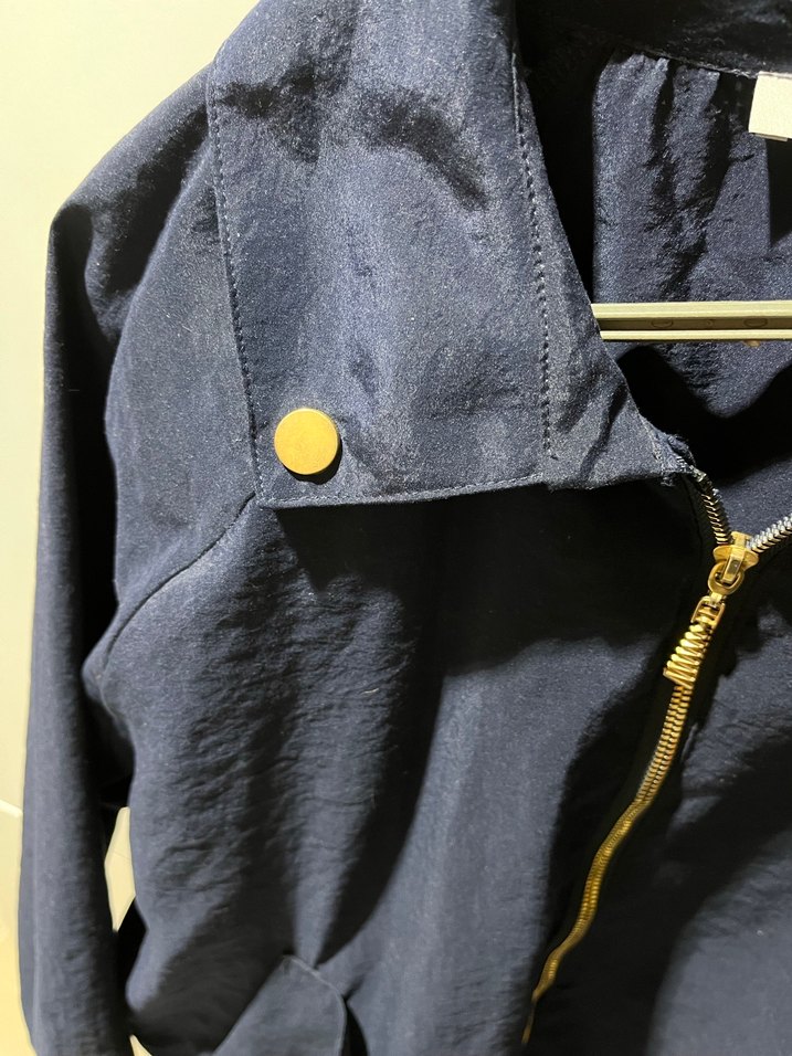 Lacivert Düğmeli Midi Keten Kadın Ceket - Görsel 4