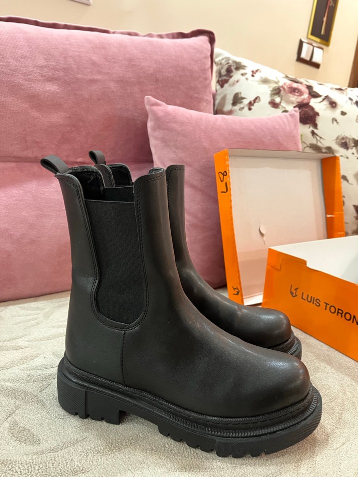 Siyah Kadın Biker Bot, Tokalı, Kalın Topuklu - Görsel 4