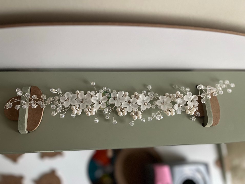 Beyaz Boncuklu Vintage Saç Aksesuarı - Görsel 2