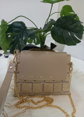 Nakışlı Zincir Detaylı Bej kanvas  Kadın Çanta - Görsel 3