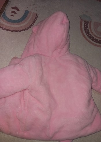 Kız Çocuk Peluş Kapüşonlu Pembe Mont - Görsel 5