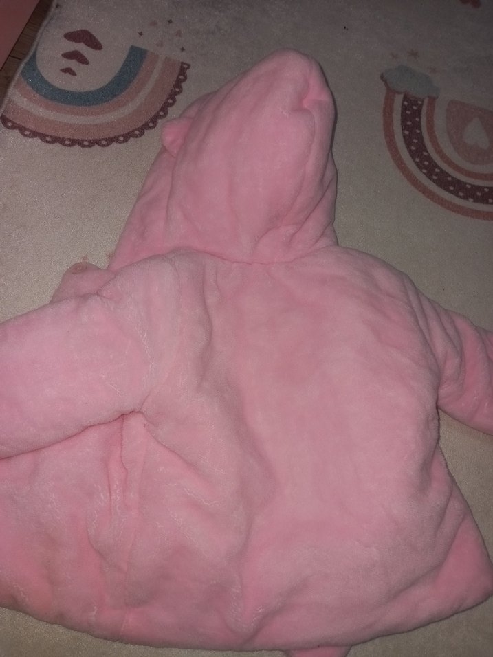 Kız Çocuk Peluş Kapüşonlu Pembe Mont - Görsel 5