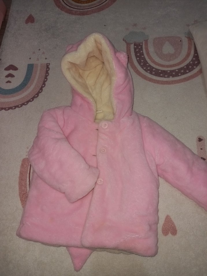 Kız Çocuk Peluş Kapüşonlu Pembe Mont - Görsel 2