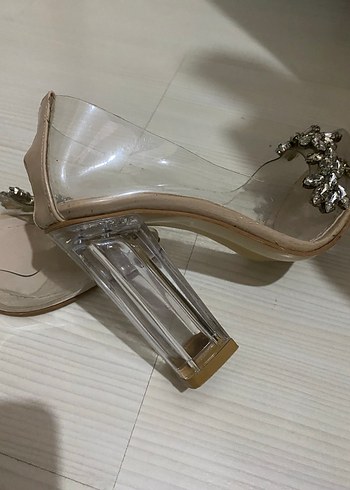 Bej Şeffaf Cam Topuklu Abiye Ayakkabı - Görsel 3