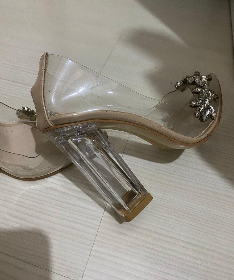 Bej Şeffaf Cam Topuklu Abiye Ayakkabı - Görsel 3