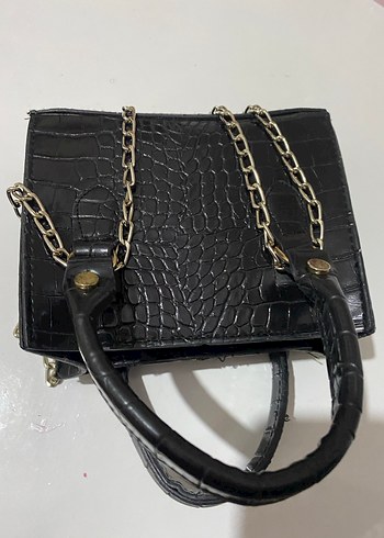 Siyah Yılan Derisi Desenli Kadın Deri Çanta - Görsel 2