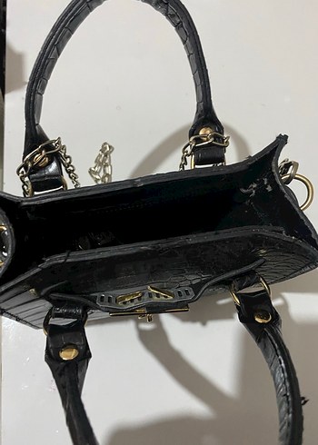 Siyah Yılan Derisi Desenli Kadın Deri Çanta - Görsel 3