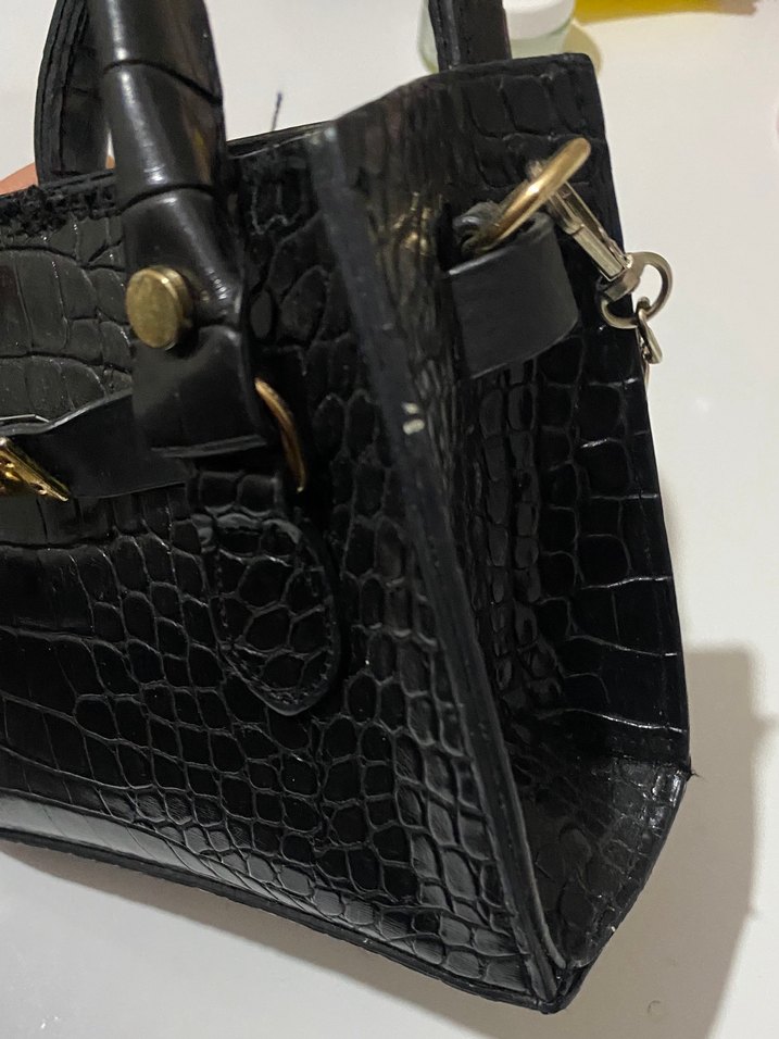 Siyah Yılan Derisi Desenli Kadın Deri Çanta - Görsel 5