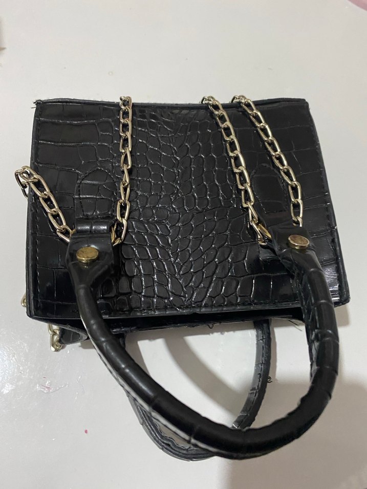 Siyah Yılan Derisi Desenli Kadın Deri Çanta - Görsel 2