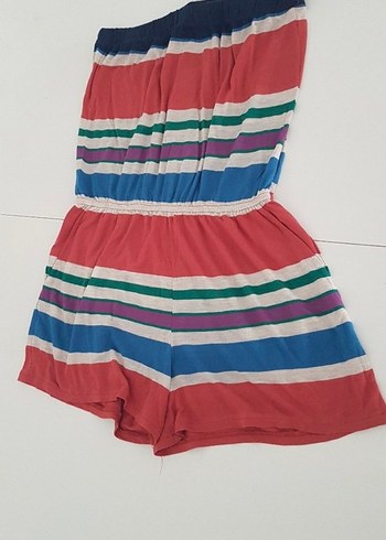 Renkli Piliseli Straplez Mini Tulum