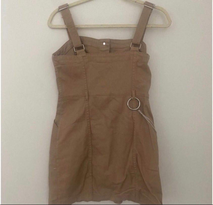 Düğmeli Bej Elbise - Görsel 2