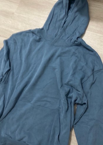 Kadın Mavi Kapüşonlu Keten Sweatshirt - Görsel 2