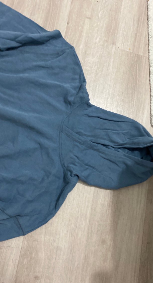 Kadın Mavi Kapüşonlu Keten Sweatshirt - Görsel 3