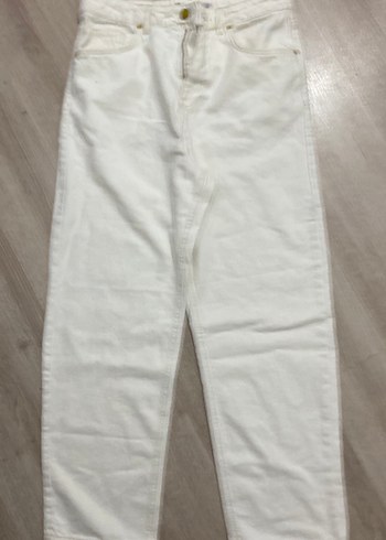 Beyaz Kadın Regular Fit Midi Kot Pantolon - Görsel 2