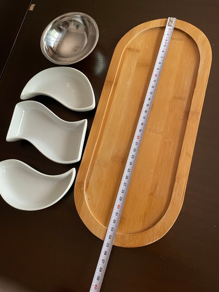 Bambu Tepsili Beyaz Seramik ve Metal Sunum Seti - Görsel 2