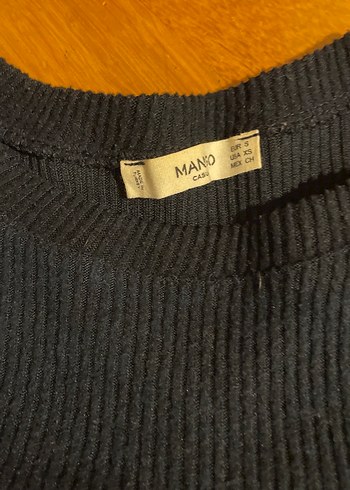 Lacivert omzu açık fırfırlı mango kazak - Görsel 2