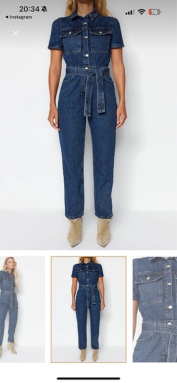 s Beden mavi Renk Trendyolmilla mavi kemerli denim tulum