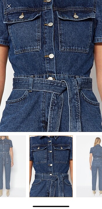 Trendyolmilla mavi kemerli denim tulum
