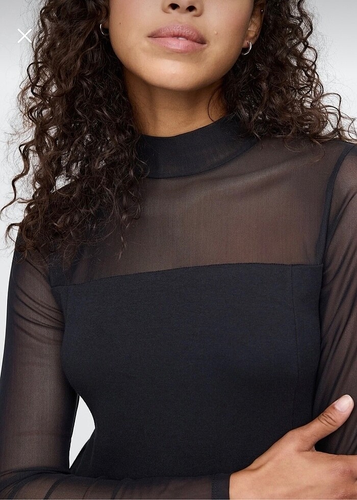 Kolları Transparan siyah elbise - Görsel 3