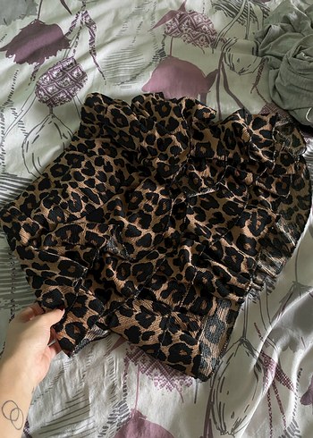 Kahverengi Leopar Desenli Fırfırlı Midi Etek - Görsel 2